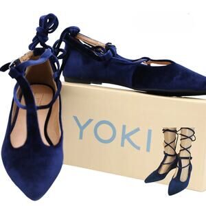 Yoki size 6.5 Blue Velour Ankle Wrap Urban Flat Ballet Dress Shoes ~ RETAIL $28